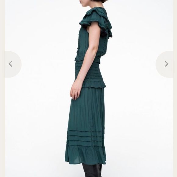Sea New York Azzedine Flutter Sleeve Smocked Midi Dress Emerald - Picture 5 of 15